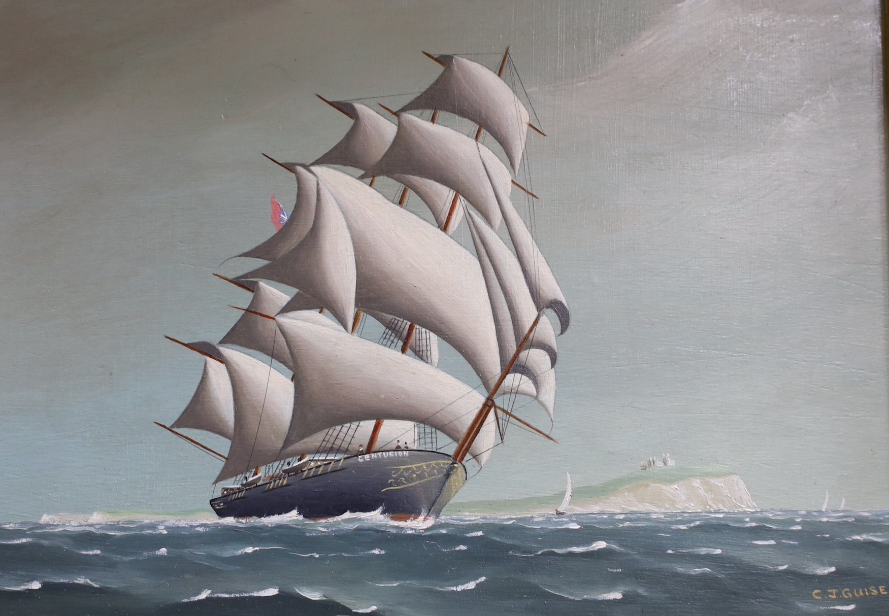 Christophe J. Guise (American, 20th C),pair of oils on wooden panels, The American Clipper ships, Celestial and Centurion, signed, 16 x 22cm